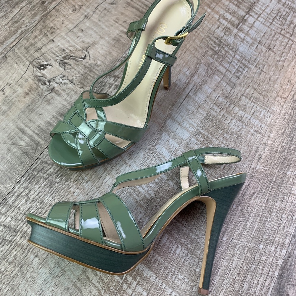 Colin Stuart Patent Olive Green Platform Heels